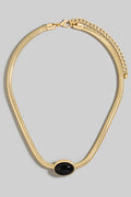BLACK OVAL PENDANT SNAKE CHAIN NECKLACE