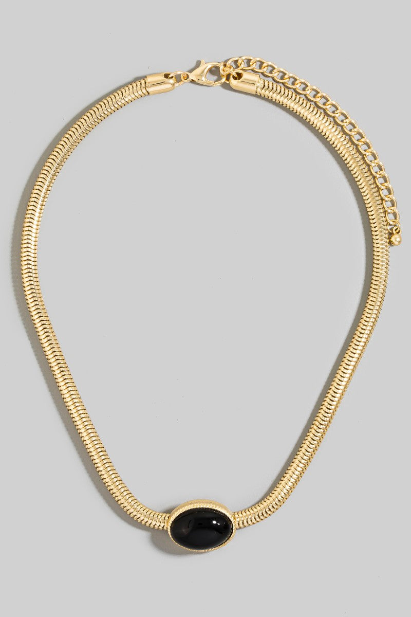 BLACK OVAL PENDANT SNAKE CHAIN NECKLACE