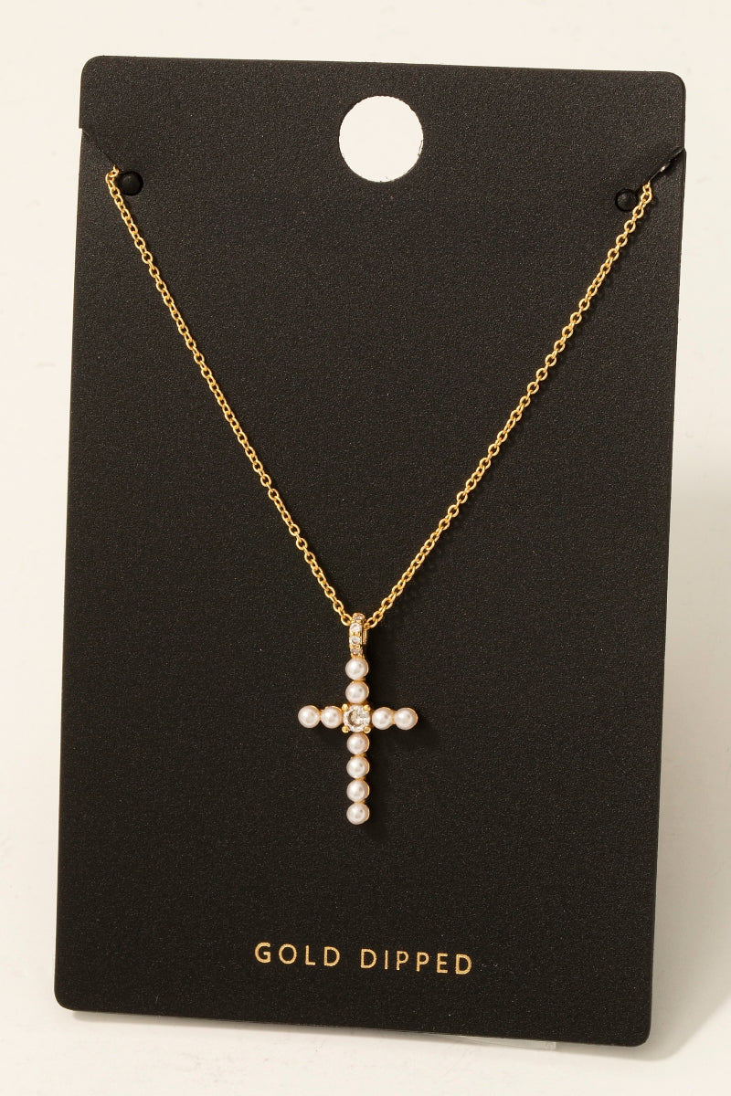 PEARL CROSS GOLD DIPPED NECKLACE