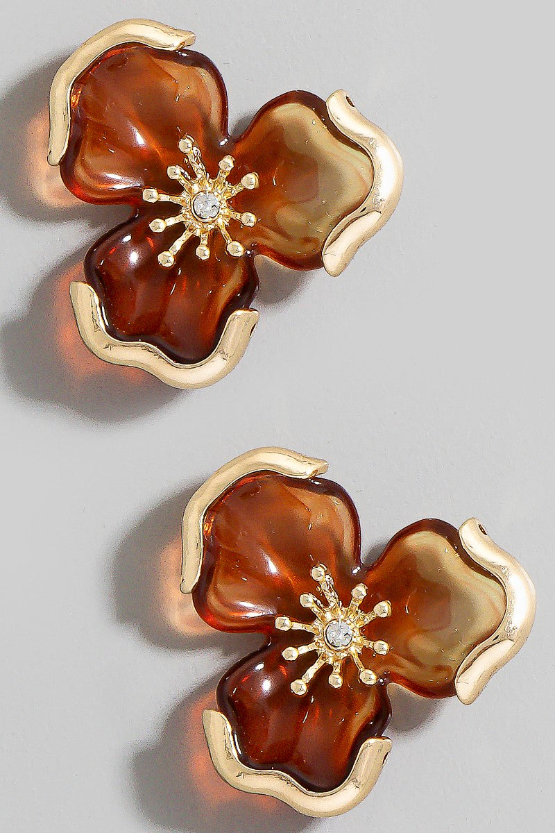 ACRYLIC FLOWER GOLD EARRINGS