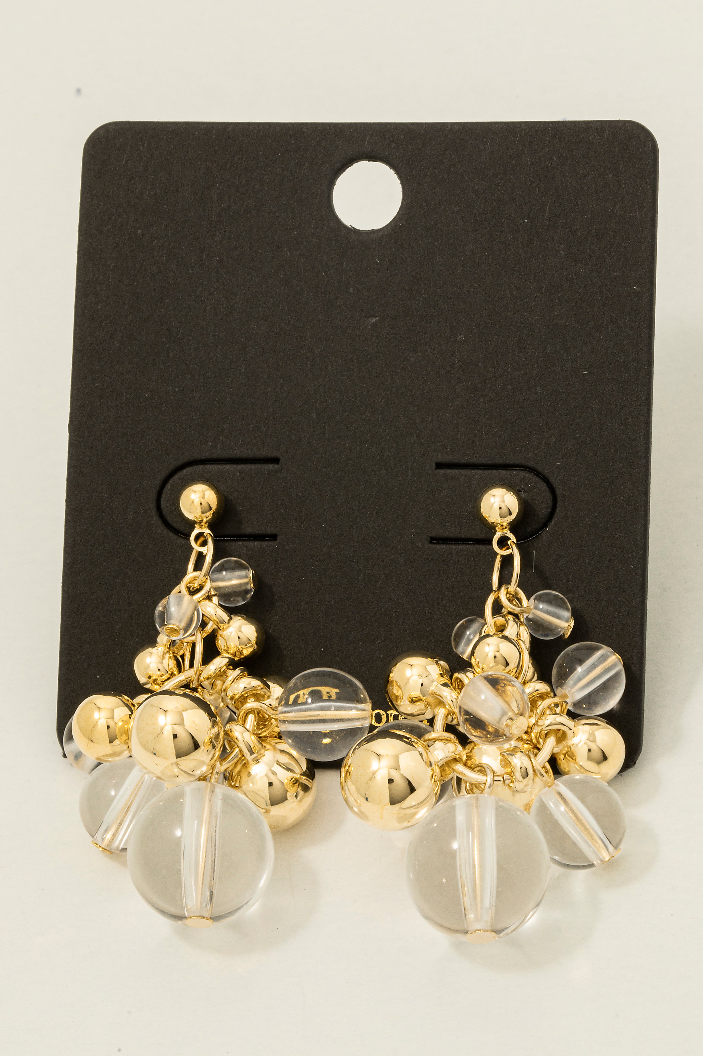 CLEAR ACRYLIC GOLD DANGLE EARRINGS