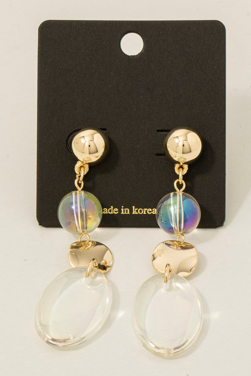CLEAR ACRYLIC GOLD DANGLE EARRINGS
