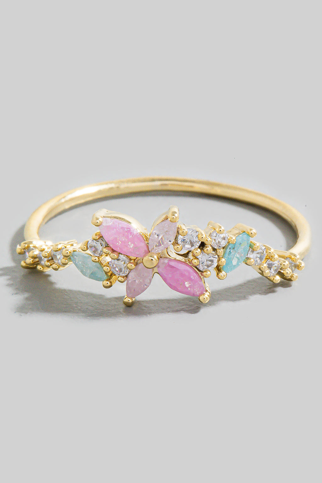 GOLD RHINESTONE FLOWER RING