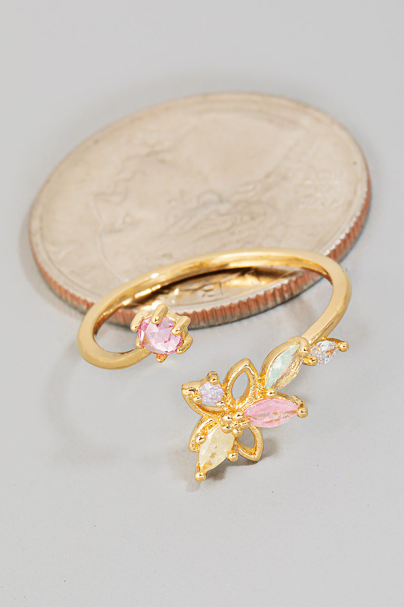 GOLD FLOWER RHINESTONE RING