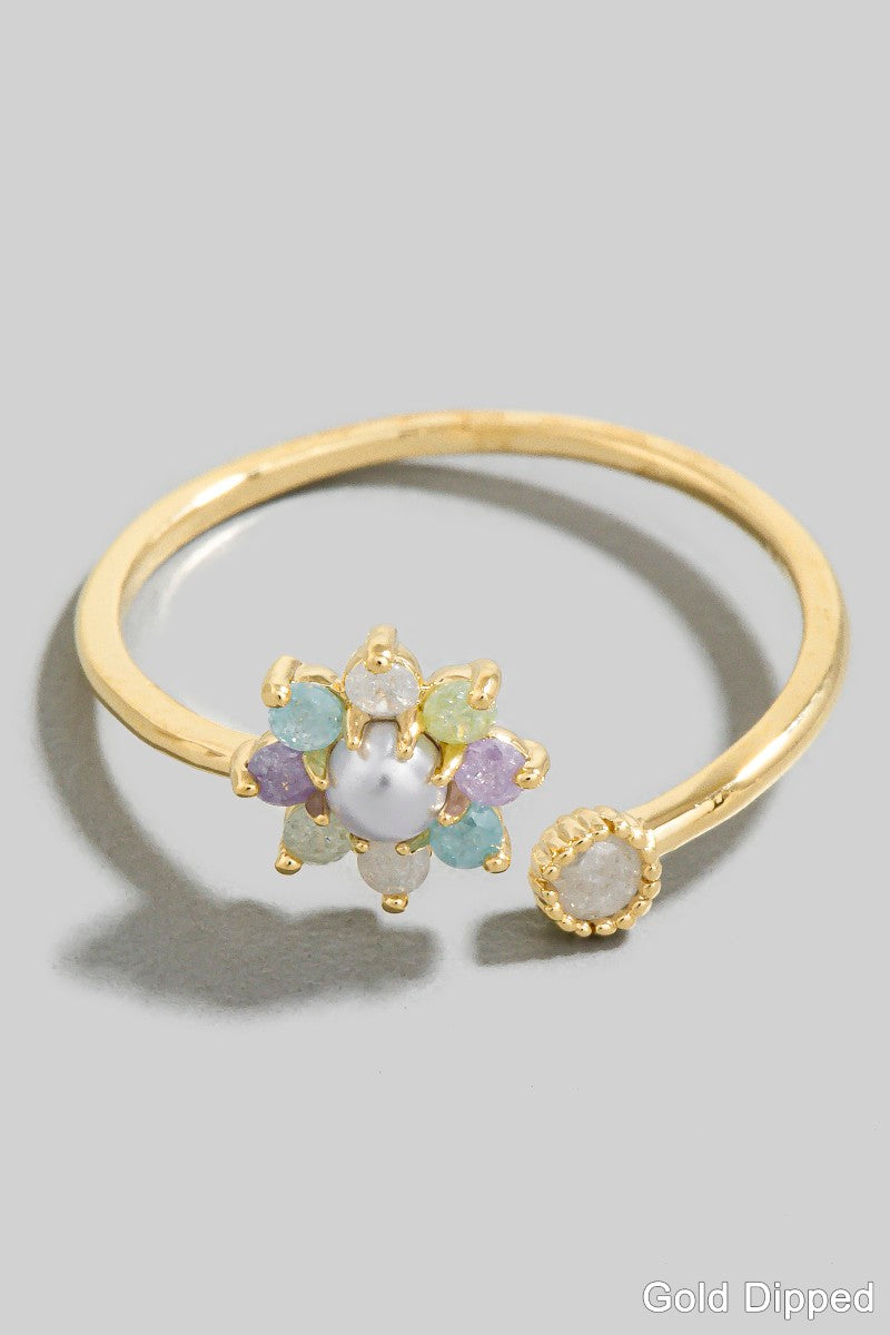 GOLD FLOWER PEARL RING