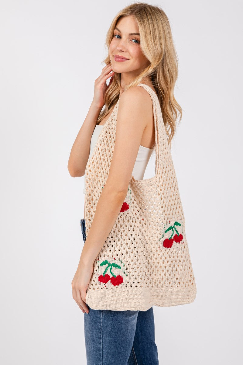 CHERRY CROCHET TOTE BAG