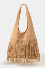 TAUPE FRINGE TOTE BAG