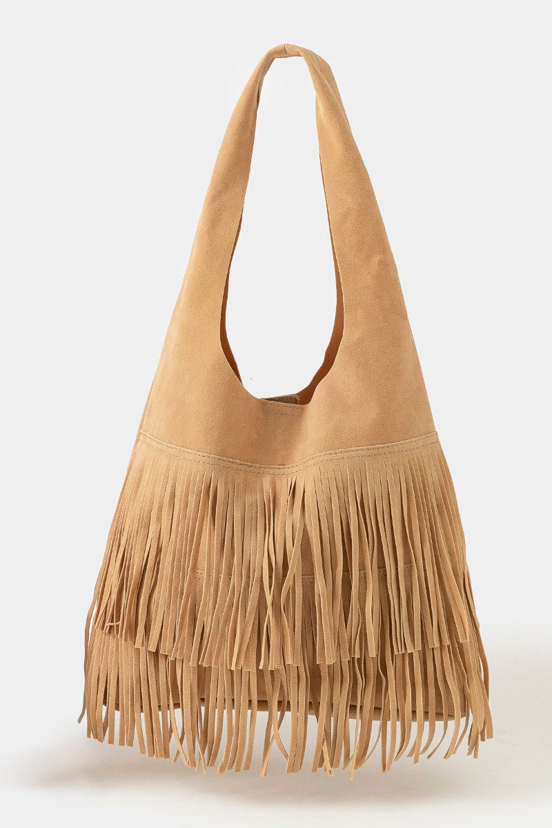 TAUPE FRINGE TOTE BAG