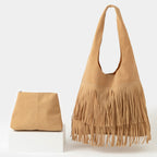 TAUPE FRINGE TOTE BAG