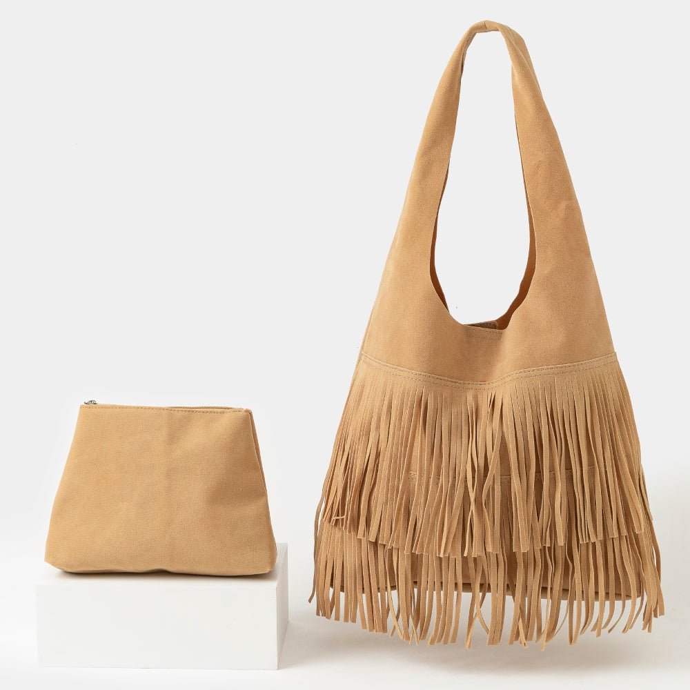 TAUPE FRINGE TOTE BAG