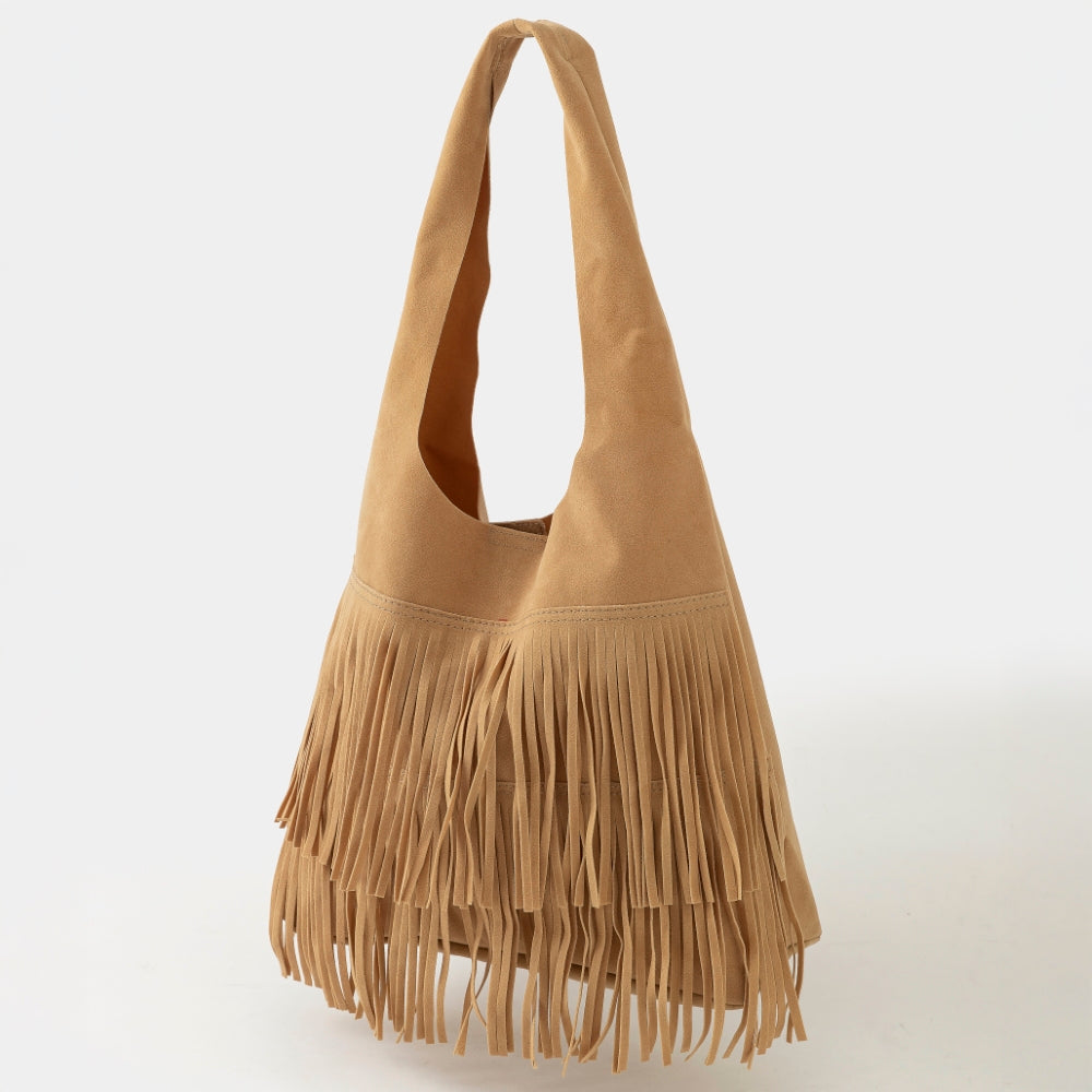 TAUPE FRINGE TOTE BAG