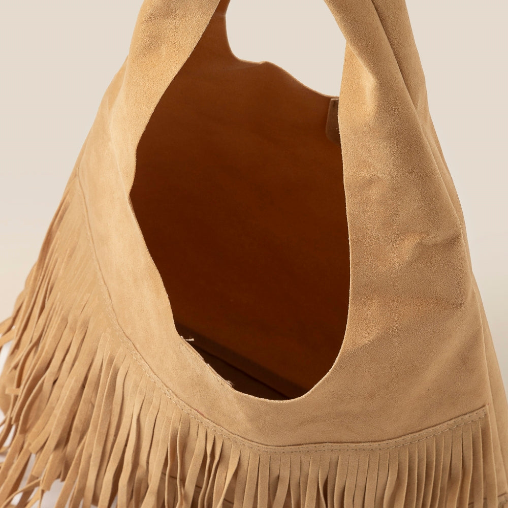 TAUPE FRINGE TOTE BAG