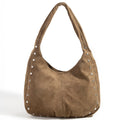 CHOCOLATE SUEDE SHOULDER BAG WITH STUDS
