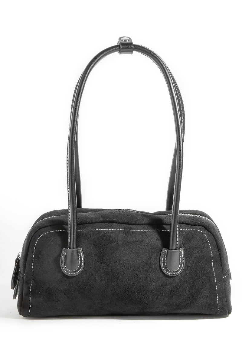 BLACK SUEDE BAGUETTE SHOULDER BAG