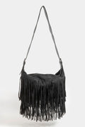 BLACK SUEDE FRINGE SHOULDER BAG
