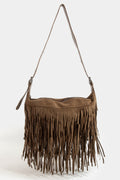 CHOCOLATE SUEDE FRINGE SHOULDER BAG