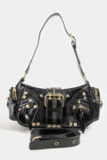 BLACK GOLD BELT STUD SHOULDER BAG