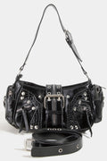 BLACK SILVER BELT STUD SHOULDER BAG