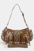 BROWN SILVER BELT STUD SHOULDER BAG