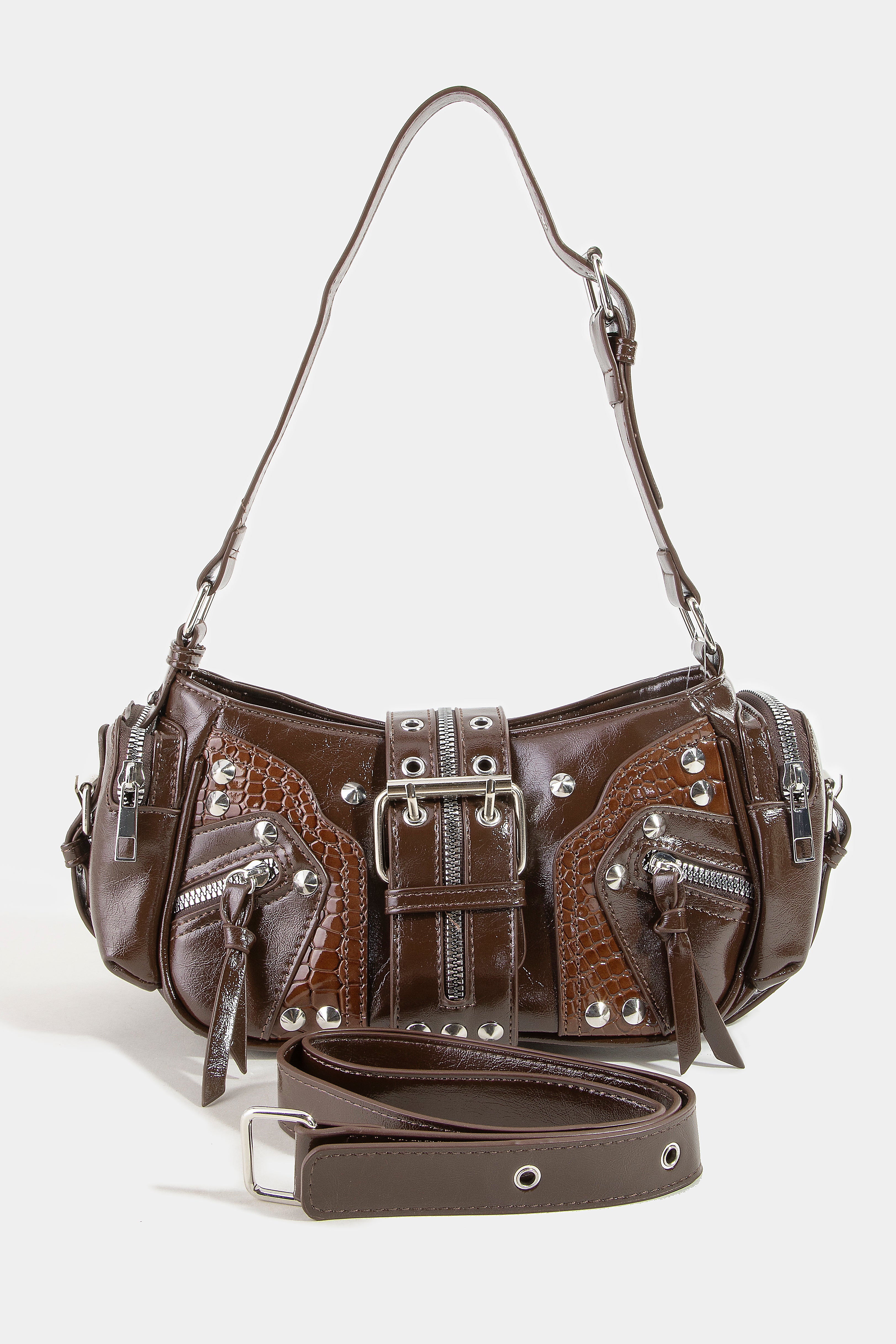 CHOCO SILVER BELT STUD SHOULDER BAG