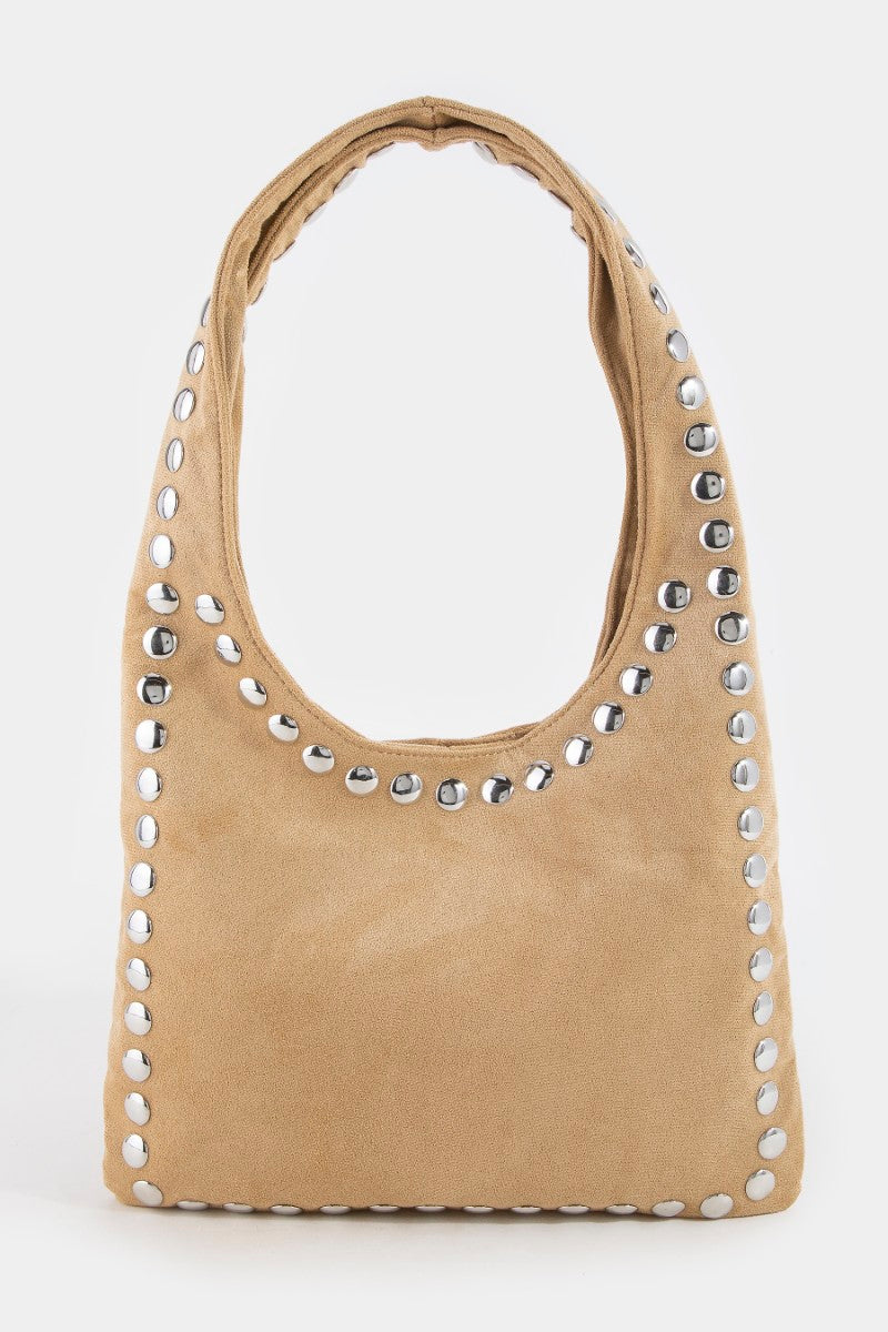 KHAKI TOTE BAG WITH STUDS