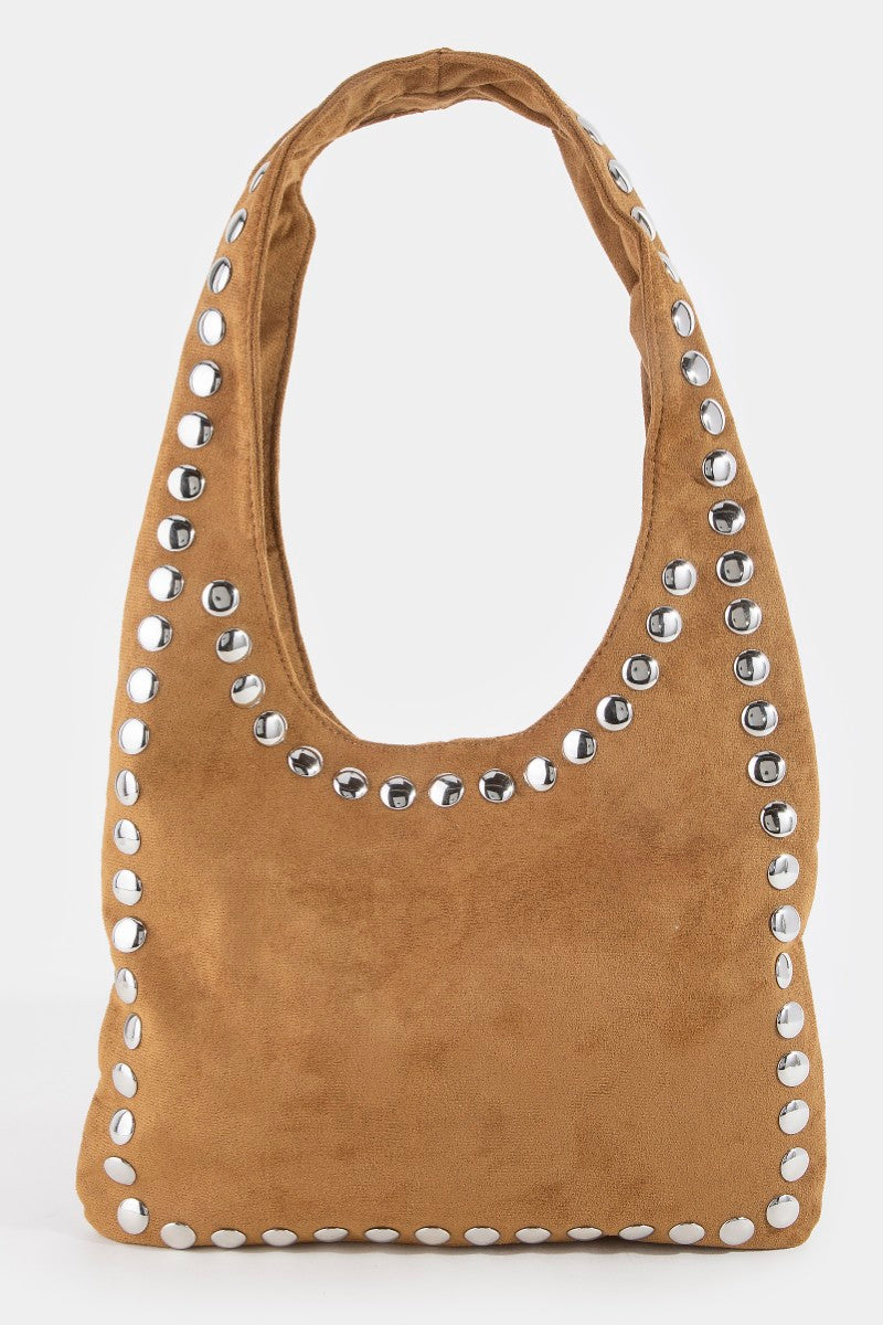 BROWN TOTE BAG WITH STUDS