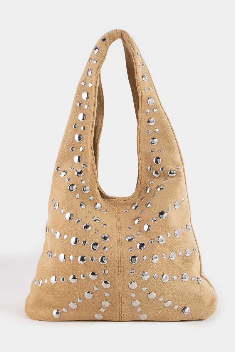 KHAKI FRONT STUD TOTE BAG