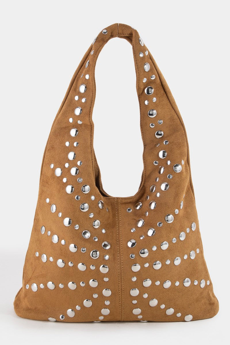 BROWN FRONT STUD TOTE BAG