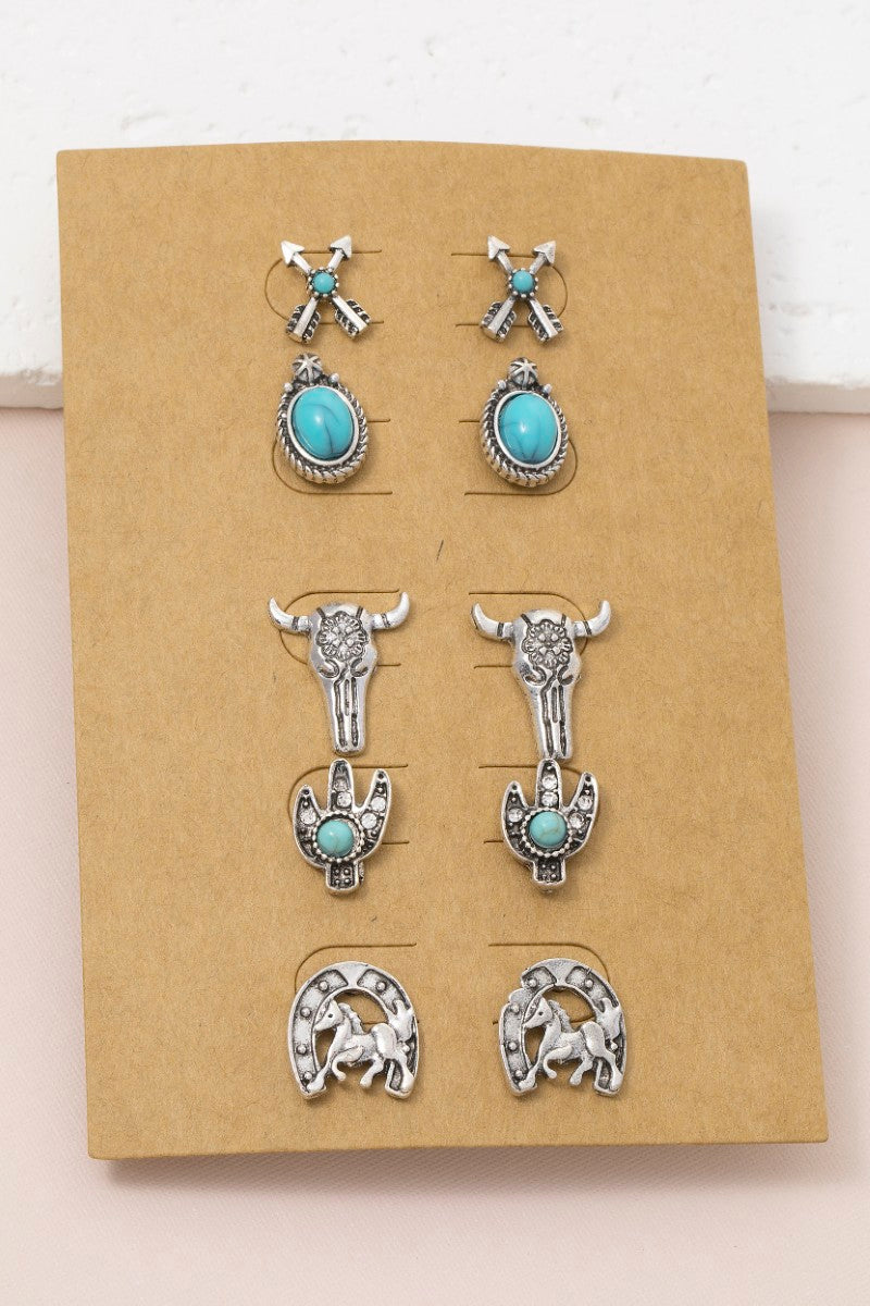 SILVER WESTERN 5 SET EARRINGS