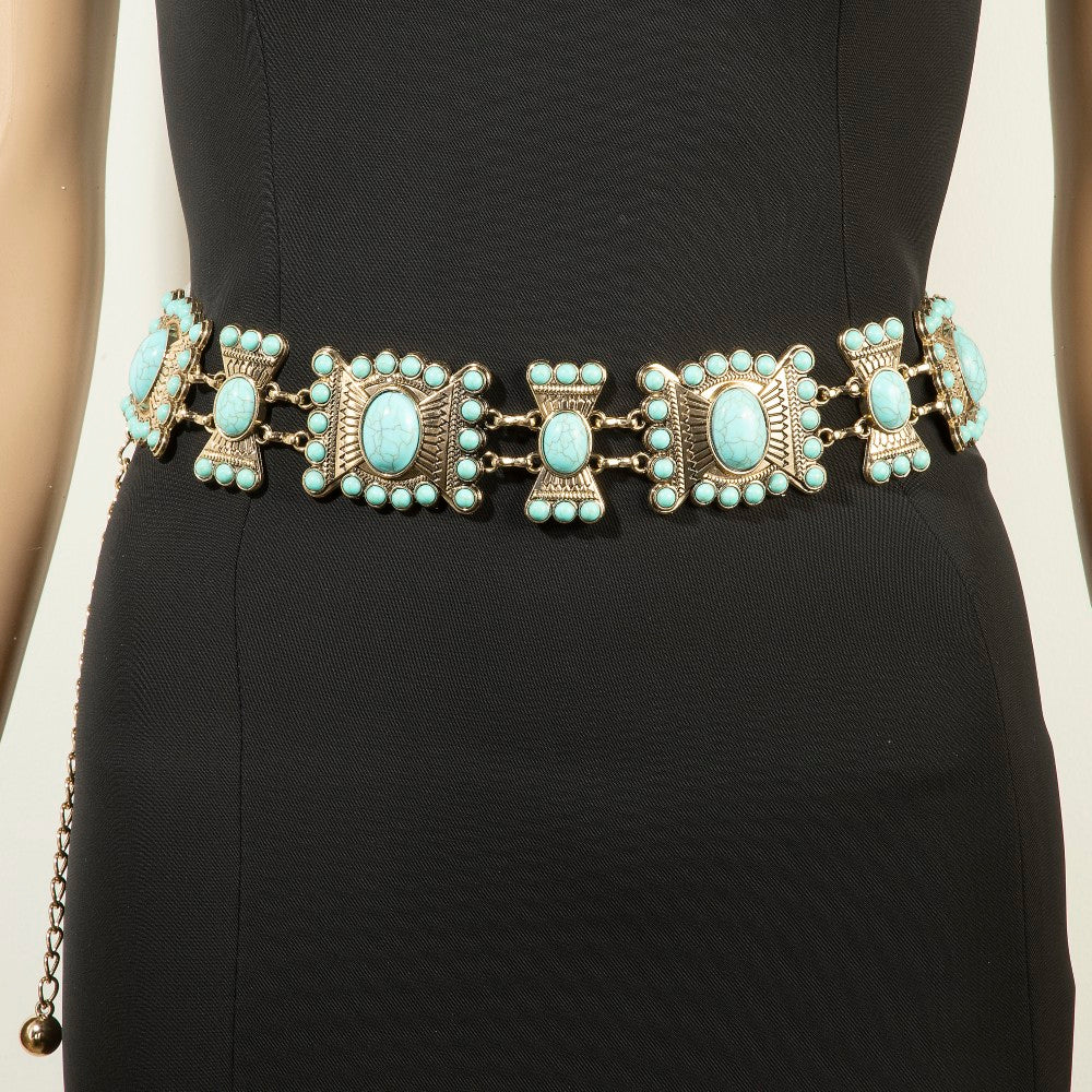 Gold Turquoise Western Concho Chain Belt (Copy) (Copy)