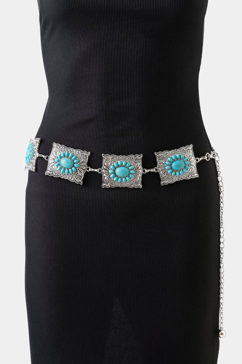 SILVER SQUARE CONCHO CHAIN BELT