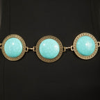 Gold Large Round Turquoise Stone Chain Belt