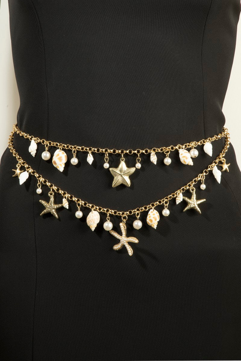 GOLD LAYERED SHELLS CHAIN BELT