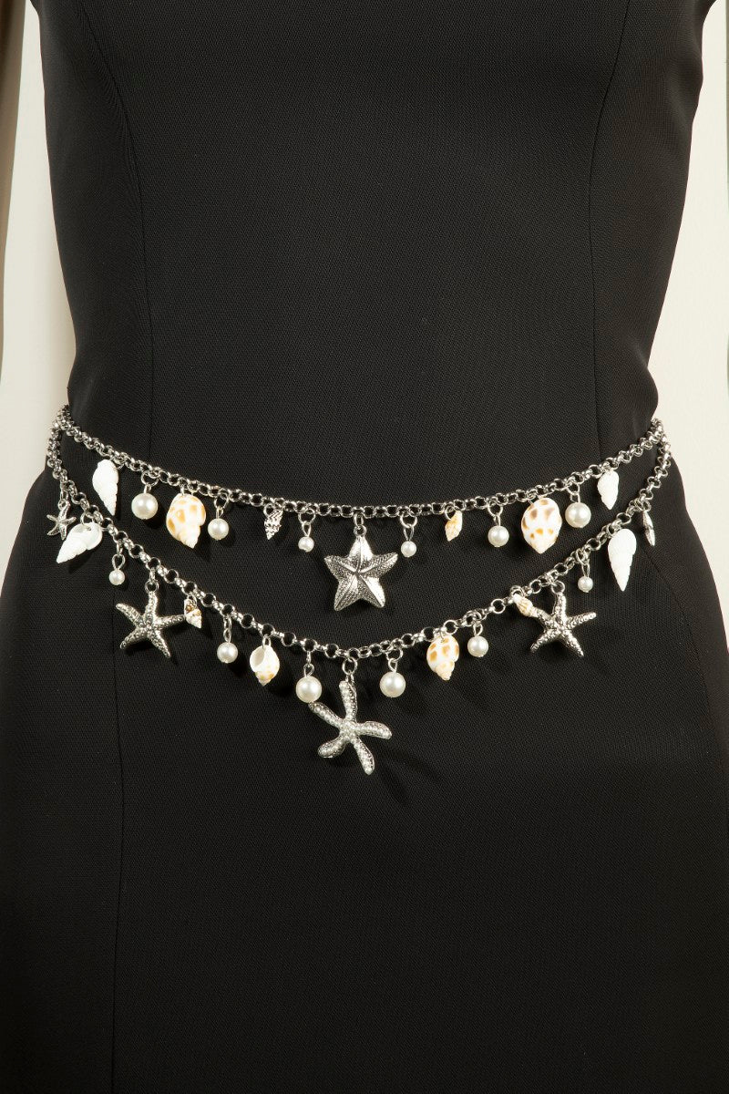 SILVER LAYERED SHELLS CHAIN BELT