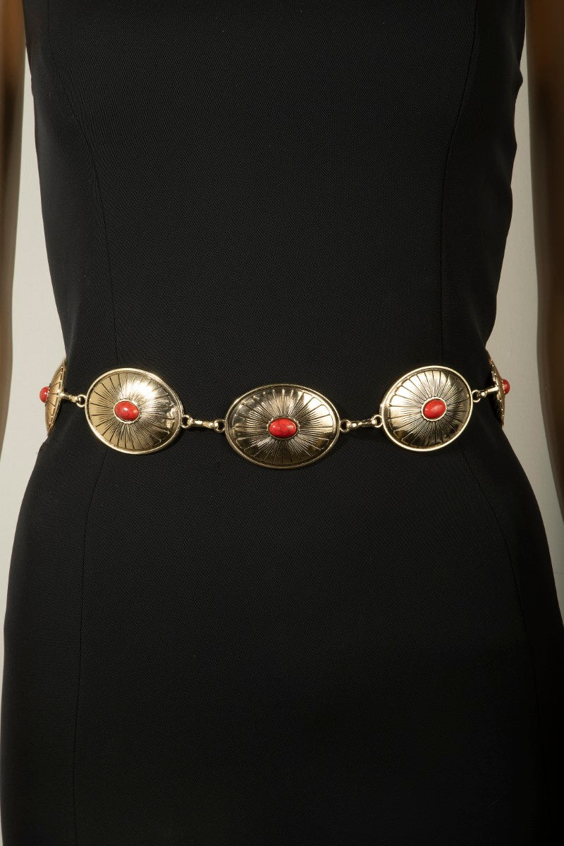 GOLD RED CONCHO CHAIN BELT