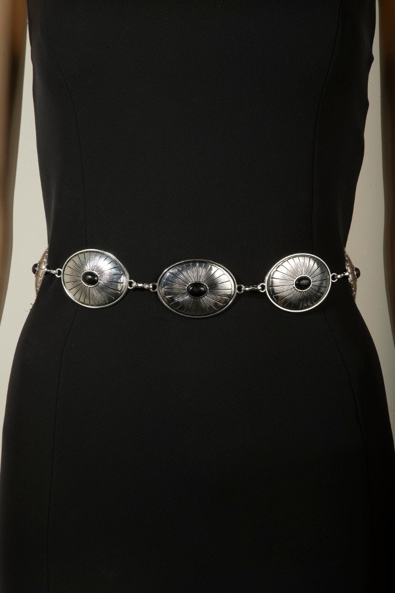 SILVER BLACK CONCHO CHAIN BELT