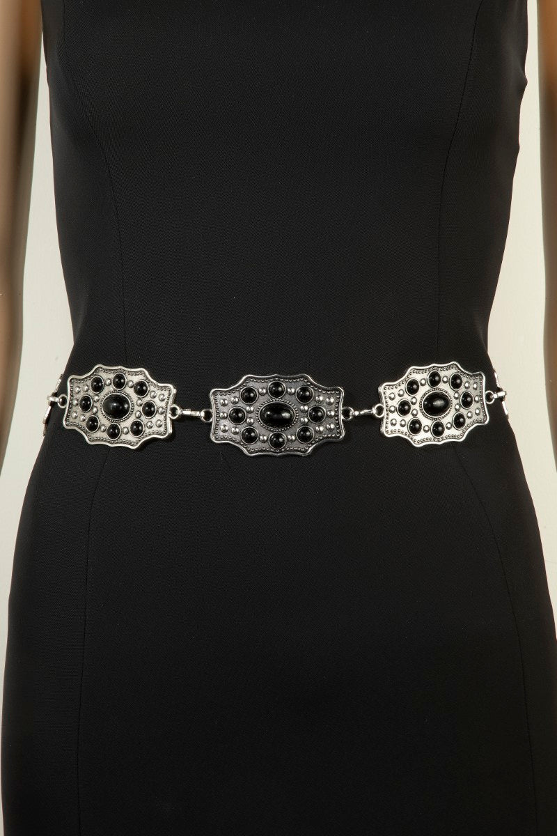 SILVER BLACK CONCHO CHAIN BELT