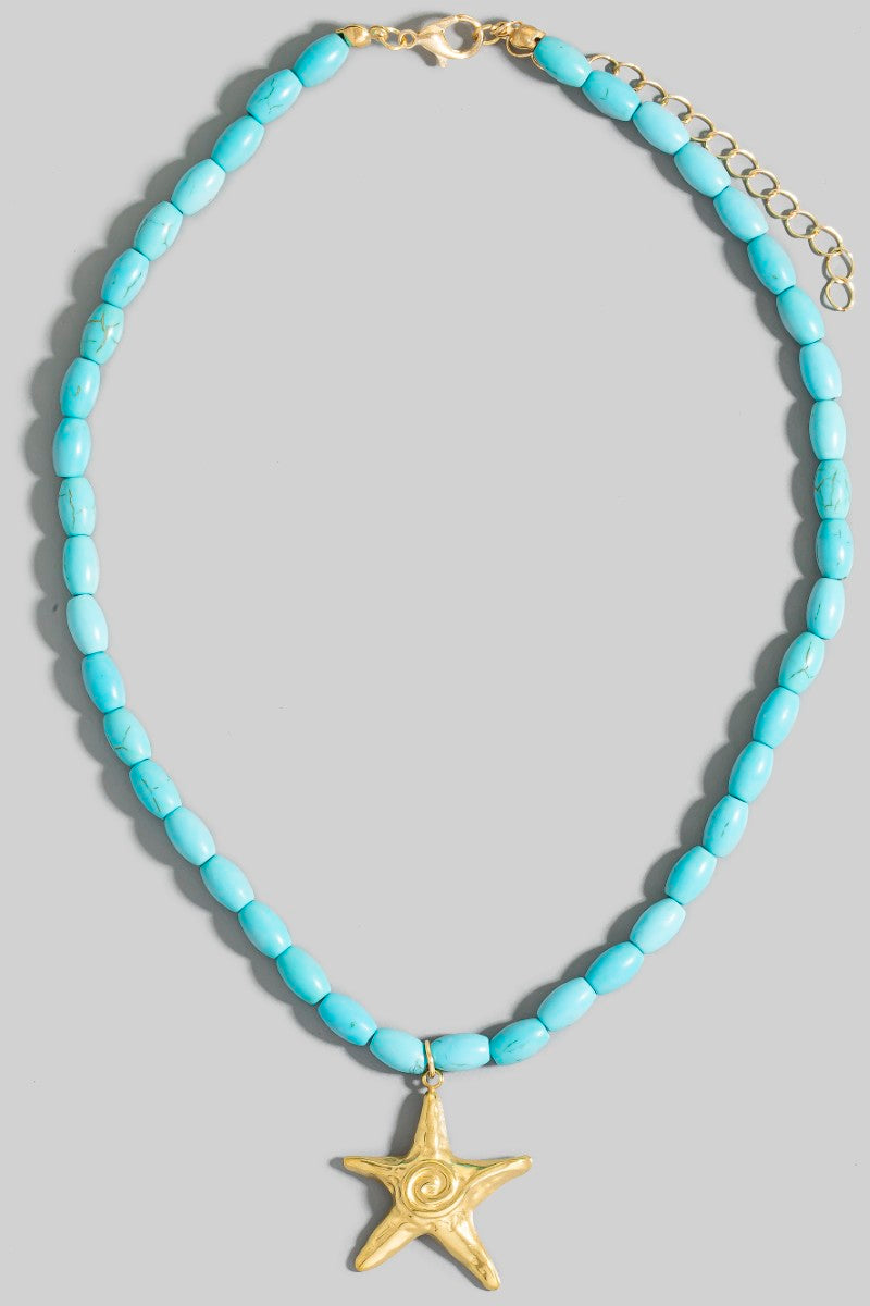 BLUE BEAD NECKLACE WITH STARFISH PENDANT