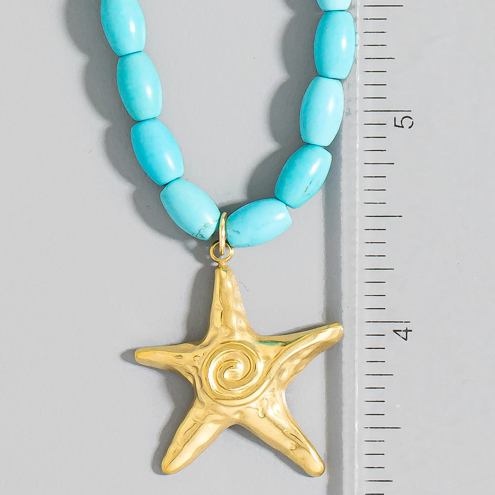 BLUE BEAD NECKLACE WITH STARFISH PENDANT