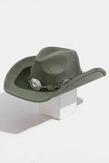 OLIVE COWBOY HAT WITH ROUND CHAIN