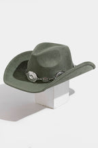 OLIVE COWBOY HAT WITH ROUND CHAIN
