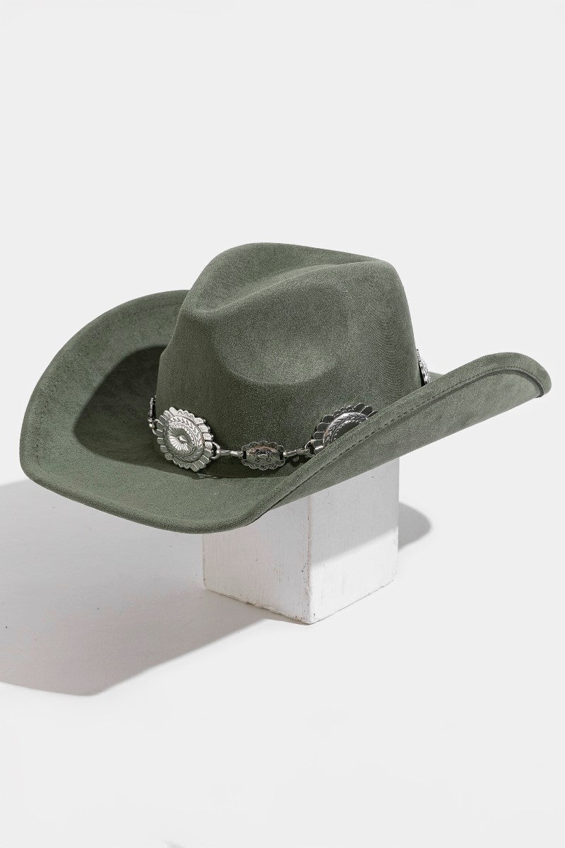 OLIVE COWBOY HAT WITH ROUND CHAIN