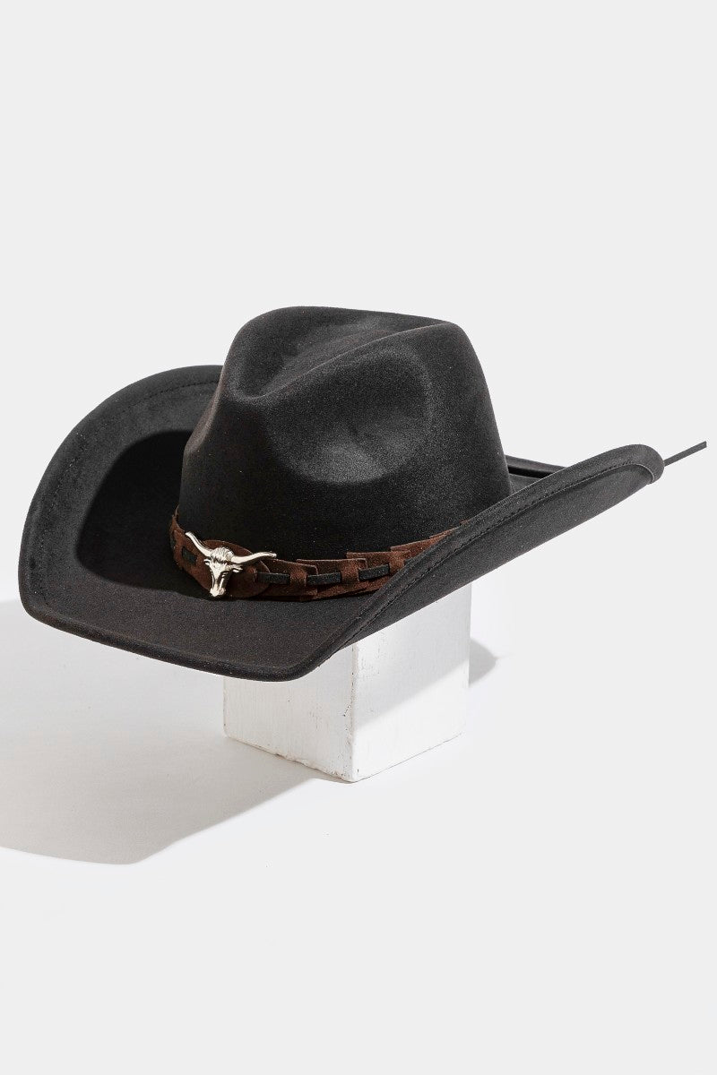 BLACK COWBOY HAT WITH LONGHORN BAND