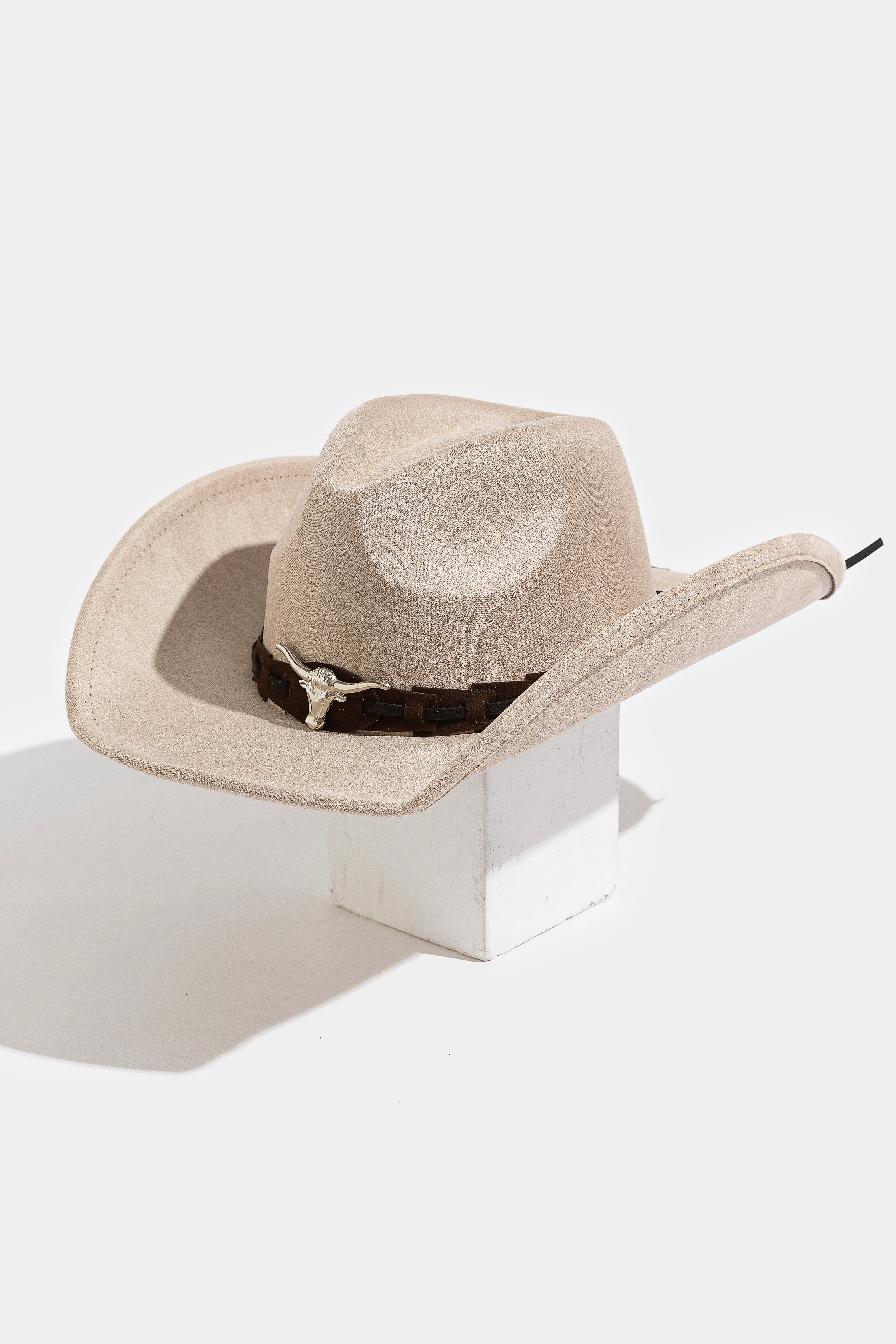 TAUPE HAT WITH LONGHORN BAND