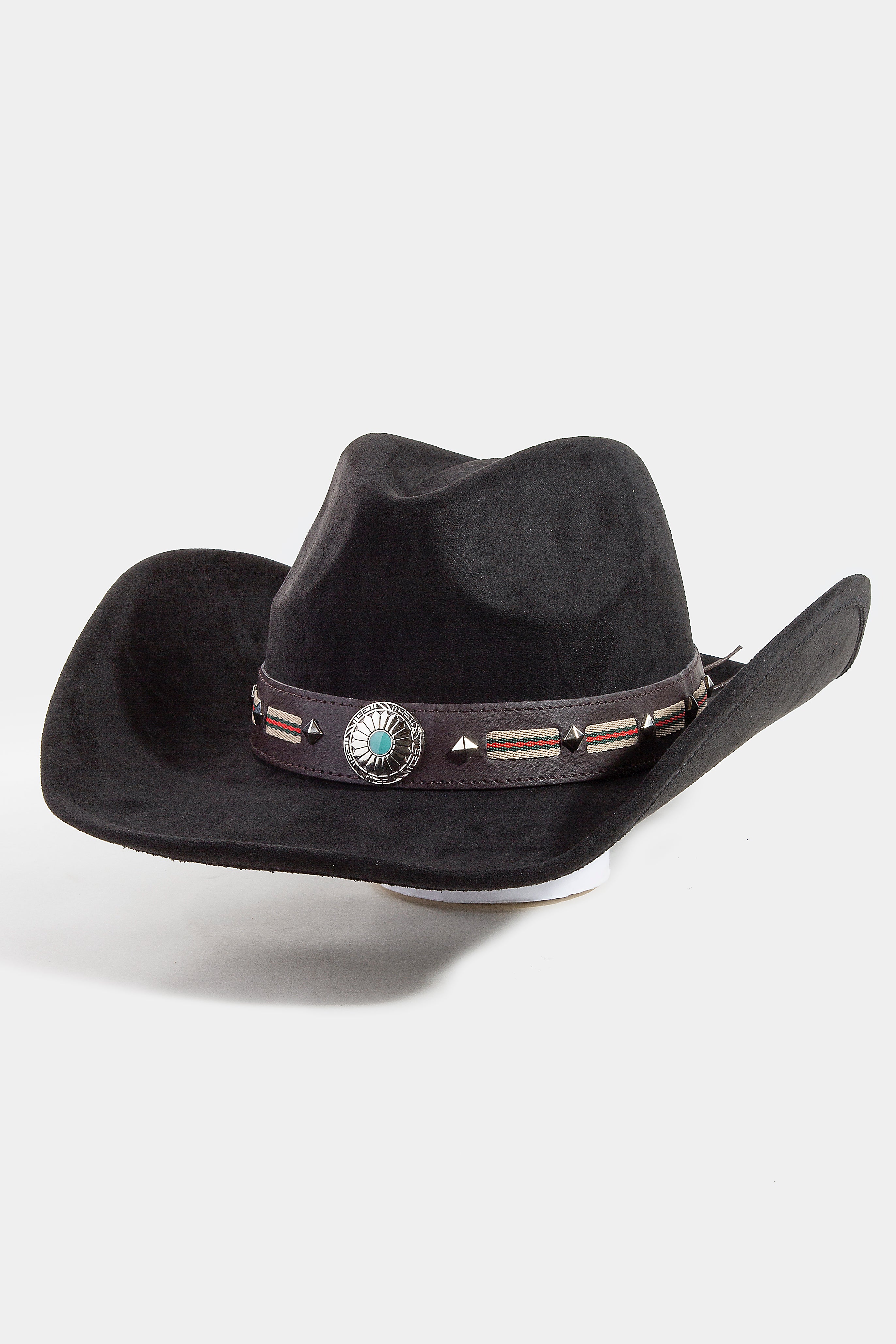 BLACK COWBOY HAT WITH BAND BAND DETAIL
