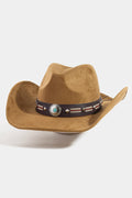 BROWN COWBOY HAT WITH BAND BAND DETAIL