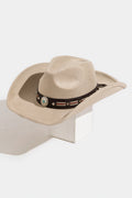 TAUPE COWBOY HAT WITH BAND BAND DETAIL