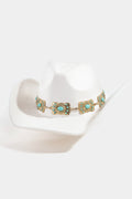 IVORY COWBOY HAT WITH BAND CHAIN DETAIL