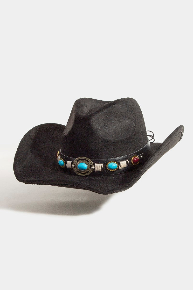 BLACK COWBOY HAT WITH MARBLE DETAIL