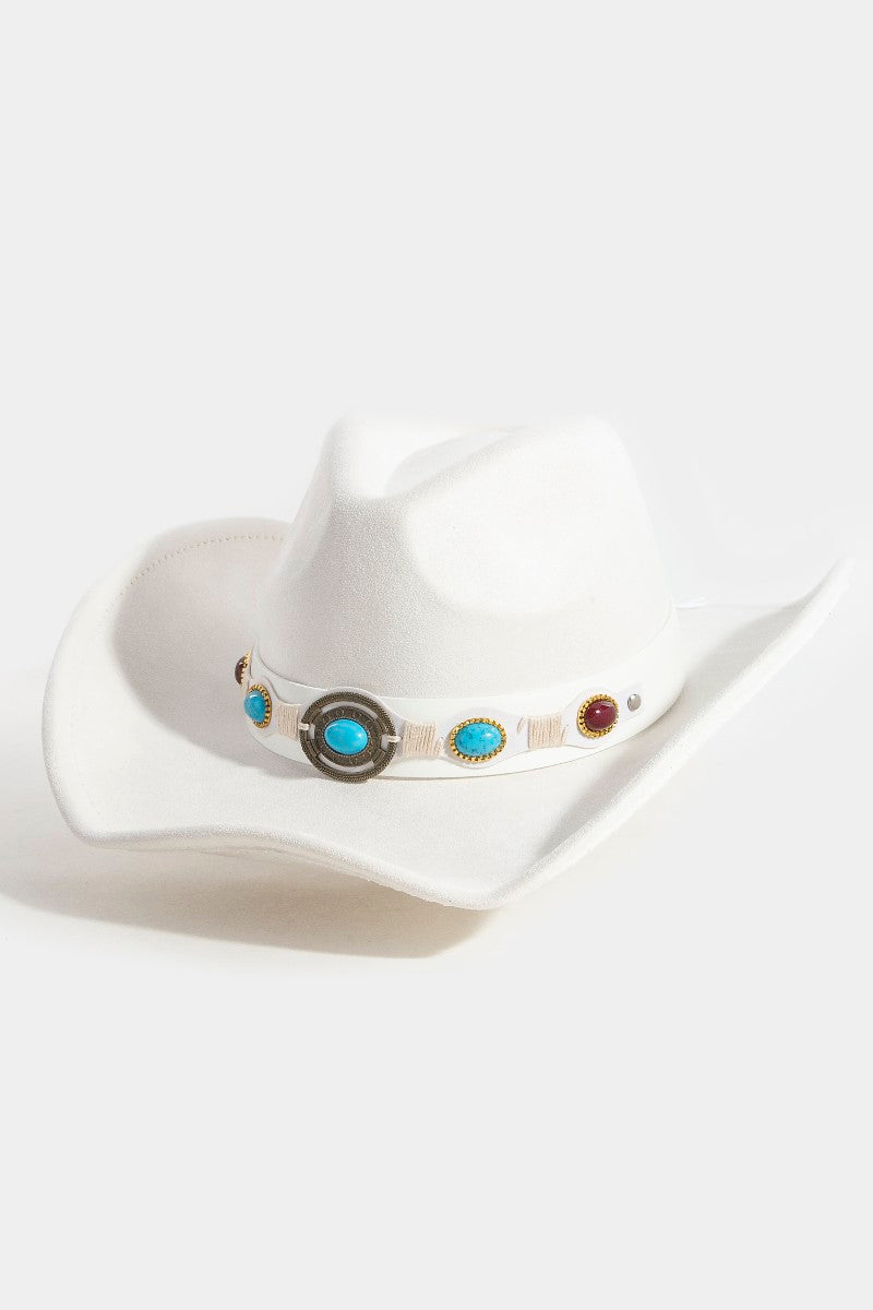 IVORY COWBOY HAT WITH MARBLE DETAIL